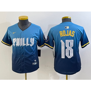 MLB Phillies 18 Rojas Blue 2024 City Connect Nike Cool Base Youth Jersey