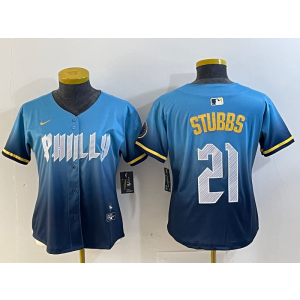 MLB Phillies 21 Stubbs Blue 2024 City Connect Nike Cool Base Youth Jersey