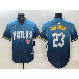 MLB Phillies 23 Hoffman Blue City Connect Nike Cool Base Men Jersey