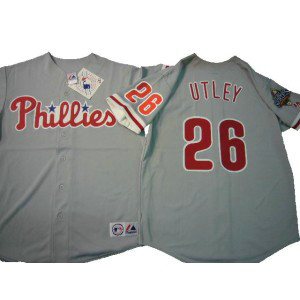 MLB Phillies 26 Utley Grey Throwback Men Jersey
