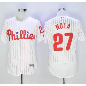 MLB Phillies 27 Aaron Nola White(Red Strip) Flexbase Men Jersey