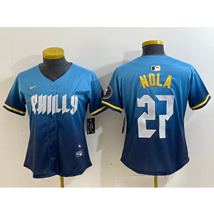 MLB Phillies 27 Nola Blue City Connect Nike Cool Base Women Jersey