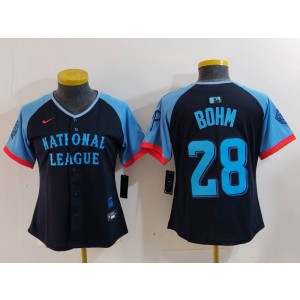 MLB Phillies 28 Alec Bohm Black 2024 All-Star Nike Cool Base Women Jersey