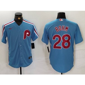MLB Phillies 28 Alec Bohm Blue Nike Cool Base Men Jersey
