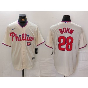 MLB Phillies 28 Alec Bohm Cream Nike Cool Base Men Jersey
