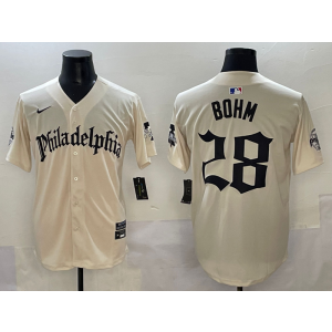 MLB Phillies 28 Alec Bohm Cream Nike Cool Base Men Jersey