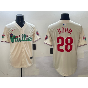 MLB Phillies 28 Alec Bohm Cream Nike Cool Base Men Jersey