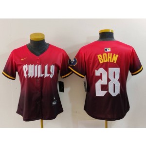 MLB Phillies 28 Alec Bohm Red 2024 City Connect Nike Cool Base Women Jersey