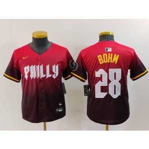 MLB Phillies 28 Alec Bohm Red 2024 City Connect Nike Cool Base Youth Jersey