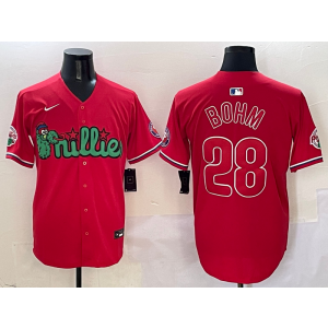 MLB Phillies 28 Alec Bohm Red Nike Cool Base Men Jersey