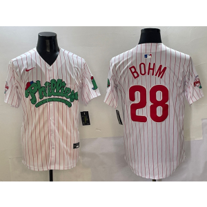 MLB Phillies 28 Alec Bohm White Nike Cool Base Men Jersey 1