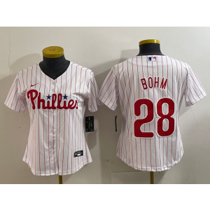 MLB Phillies 28 Alec Bohm White Nike Cool Base Women Jersey