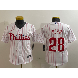 MLB Phillies 28 Alec Bohm White Nike Cool Base Youth Jersey