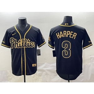 MLB Phillies 3 Bryce Harper Black Gold Nike Cool Base Men Jersey
