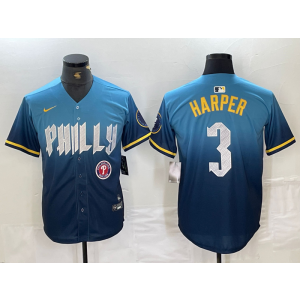 MLB Phillies 3 Bryce Harper Blue 2024 City Connect Nike Cool Base Men Jersey
