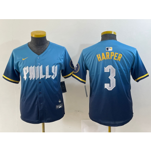 MLB Phillies 3 Bryce Harper Blue City Connect Nike Cool Base Youth Jersey