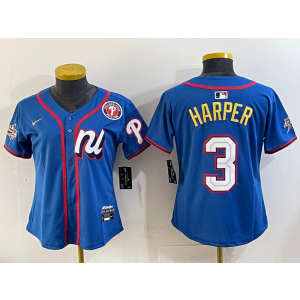 MLB Phillies 3 Bryce Harper Blue National League 2025 All Star Nike Cool Base Women Jersey