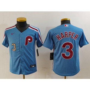 MLB Phillies 3 Bryce Harper Blue Nike Cool Base Youth Jerseyy