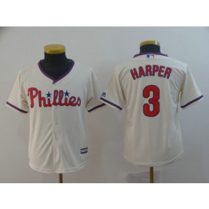 MLB Phillies 3 Bryce Harper Cream Cool Base Youth Jersey