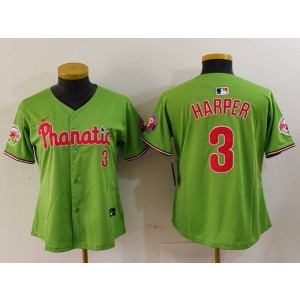 MLB Phillies 3 Bryce Harper Green Nike Cool Base Women Jersey