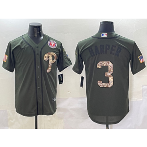 MLB Phillies 3 Bryce Harper Olive Salute To Service Nike Cool Base Men Jersey
