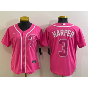 MLB Phillies 3 Bryce Harper Pink Nike Cool Base Women Jersey(Run Small)