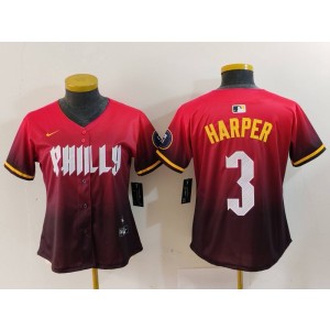 MLB Phillies 3 Bryce Harper Red 2024 City Connect Nike Cool Base Women Jersey