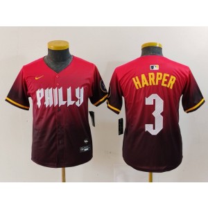 MLB Phillies 3 Bryce Harper Red 2024 City Connect Nike Cool Base Youth Jersey