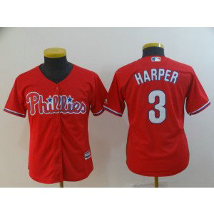 MLB Phillies 3 Bryce Harper Red Cool Base Youth Jersey