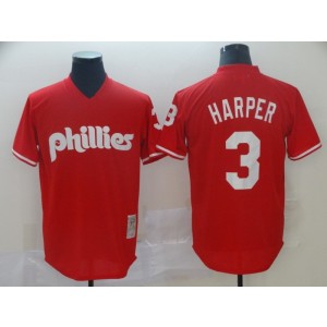 MLB Phillies 3 Bryce Harper Red Throwback Men Jersey