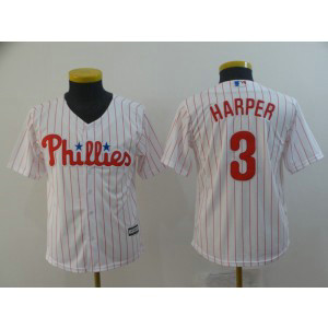 MLB Phillies 3 Bryce Harper White Cool Base Youth Jersey