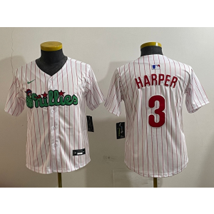 MLB Phillies 3 Bryce Harper White Nike Cool Base Youth Jersey