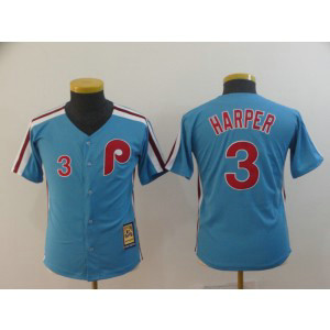 MLB Phillies 3 HARPER Blue Cool Base Youth Jersey