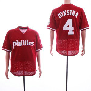MLB Phillies 4 Lenny Dykstra Red Mesh BP Men Jersey