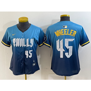 MLB Phillies 45 WHEELER Blue City Connect Nike Cool Base Women Jersey