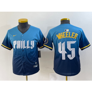 MLB Phillies 45 WHEELER Blue City Connect Nike Cool Base Youth Jersey