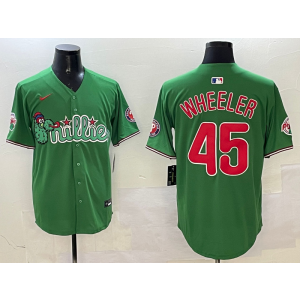 MLB Phillies 45 WHEELER Green Nike Cool Base Men Jersey