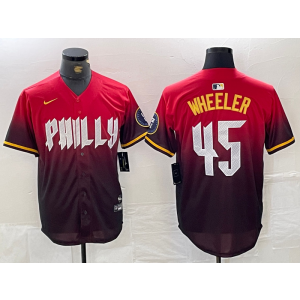 MLB Phillies 45 WHEELER Red 2024 City Connect Nike Cool Base Men Jersey