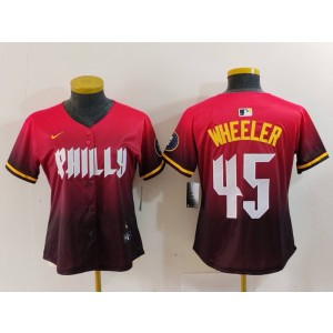 MLB Phillies 45 WHEELER Red 2024 City Connect Nike Cool Base Women Jersey