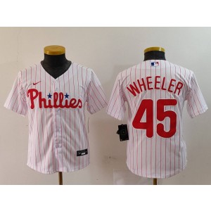 MLB Phillies 45 WHEELER White Nike Cool Base Youth Jersey