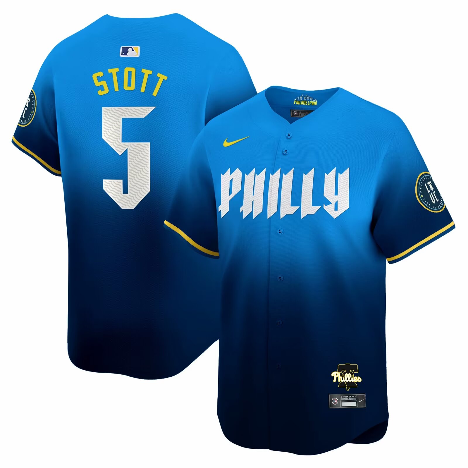 MLB Phillies 5 Bryson Stott Blue 2024 City Connect Nike Cool Base Men Jersey