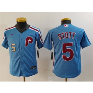 MLB Phillies 5 Bryson Stott Blue Nike Cool Base Youth Jersey