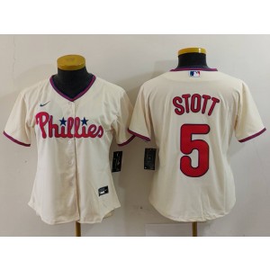 MLB Phillies 5 Bryson Stott Cream Nike Cool Base Youth Jersey