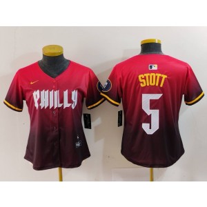 MLB Phillies 5 Bryson Stott Red 2024 City Connect Nike Cool Base Women Jersey
