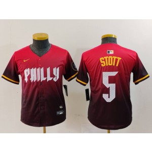 MLB Phillies 5 Bryson Stott Red 2024 City Connect Nike Cool Base Youth Jersey