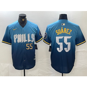 MLB Phillies 55 Blue 2024 City Connect Nike Cool Base Men Jersey
