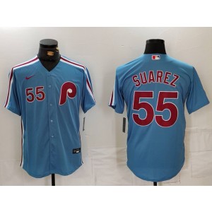 MLB Phillies 55 Suarez Blue Nike Cool Base Men Jersey