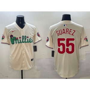 MLB Phillies 55 Suarez Cream Nike Cool Base Men Jersey