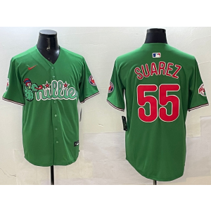 MLB Phillies 55 Suarez Green Nike Cool Base Men Jersey