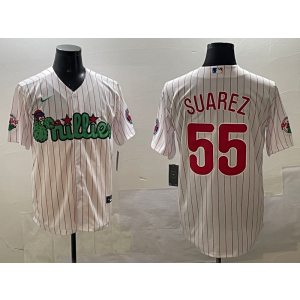 MLB Phillies 55 Suarez White Nike Cool Base Men Jersey